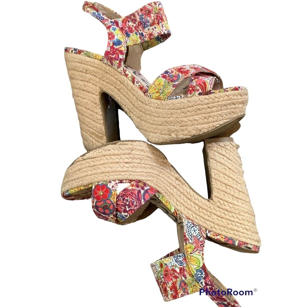 Rebels Ursula Floral Espadrille Platform Sandals 6.5 5 inch heel bohemian